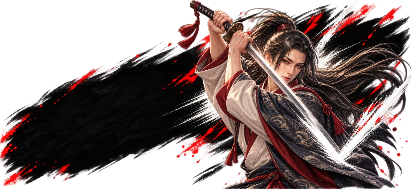 Kojiro turning his long sword